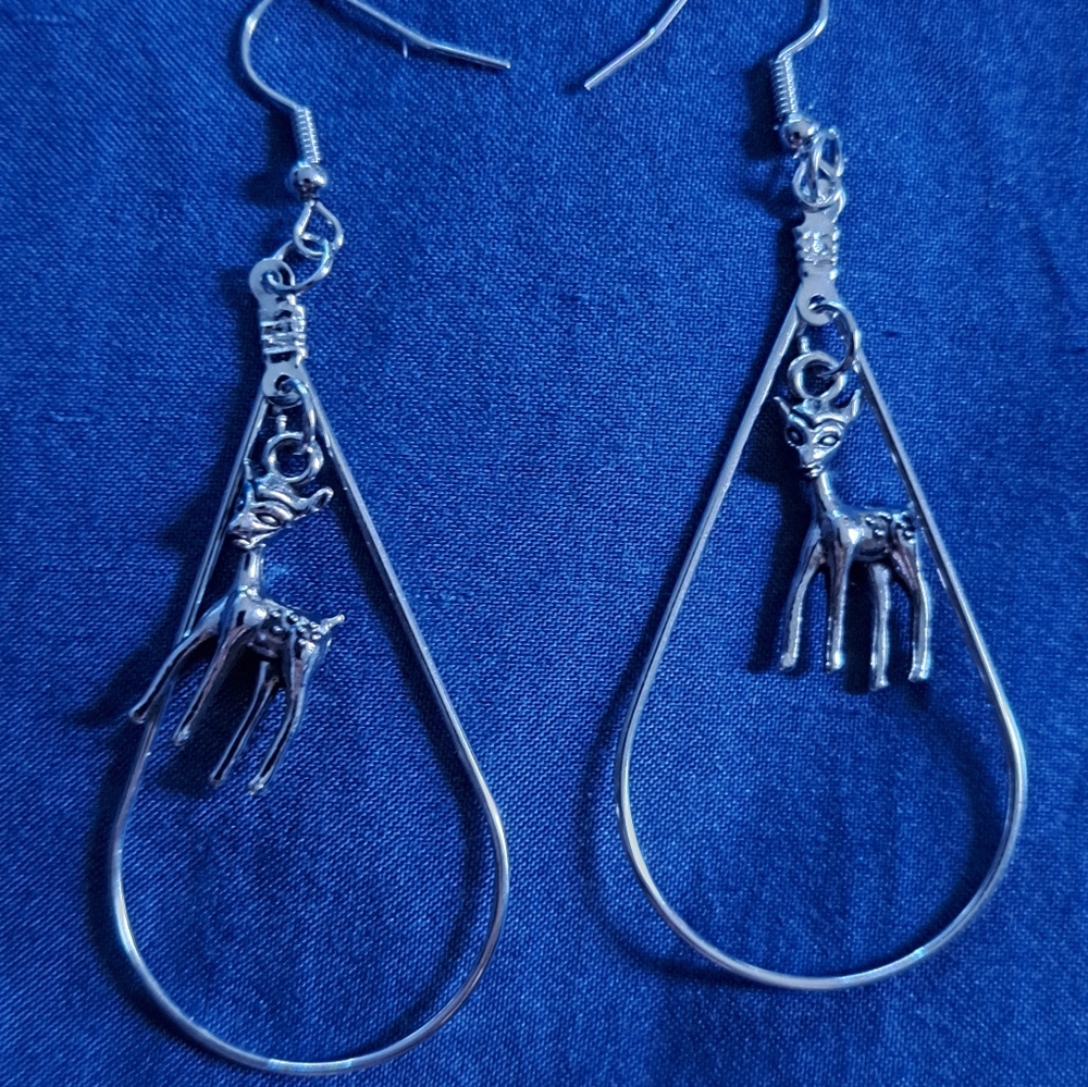 Silver Deer Drop Earrings